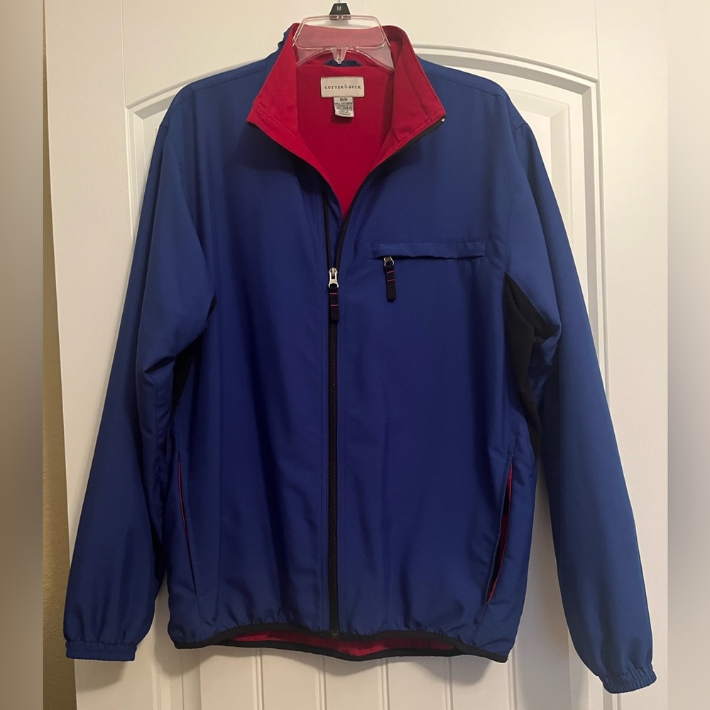 Men’s Cutter & Buck Fleece Golf Jacket - Blue w/Red Accents- Medium